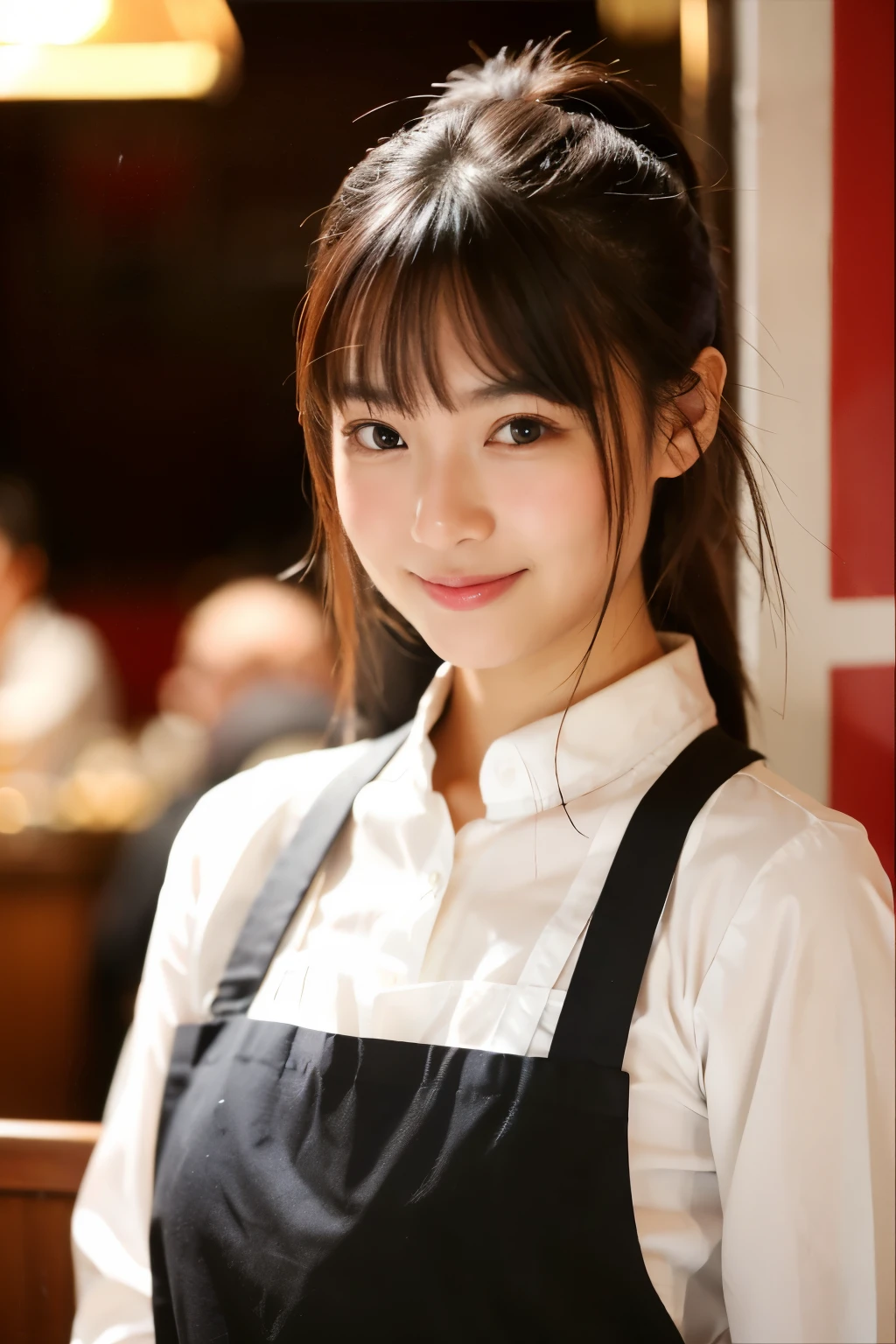 masterpiece, 4k, Bokeh, beautiful face, (multiple girls:1.2), (group photo:1.2), (Cat ears:1.3), (bob hair:1.2), (pink maid uniform:1.4), looking at the viewer, (maid cafe:1.6), Light smile, cowboy shot,