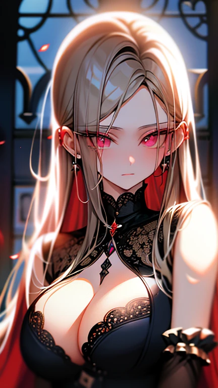 vampire girl, gothic attire, looking at the viewers