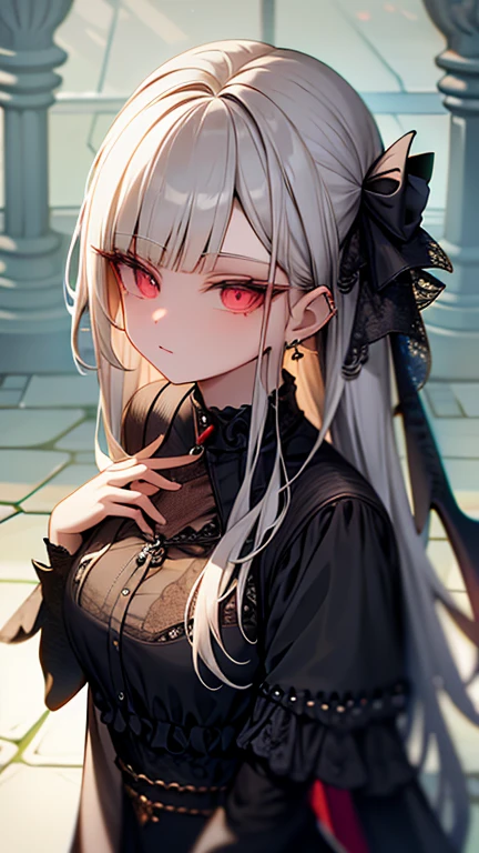 vampire girl, gothic attire, looking at the viewers