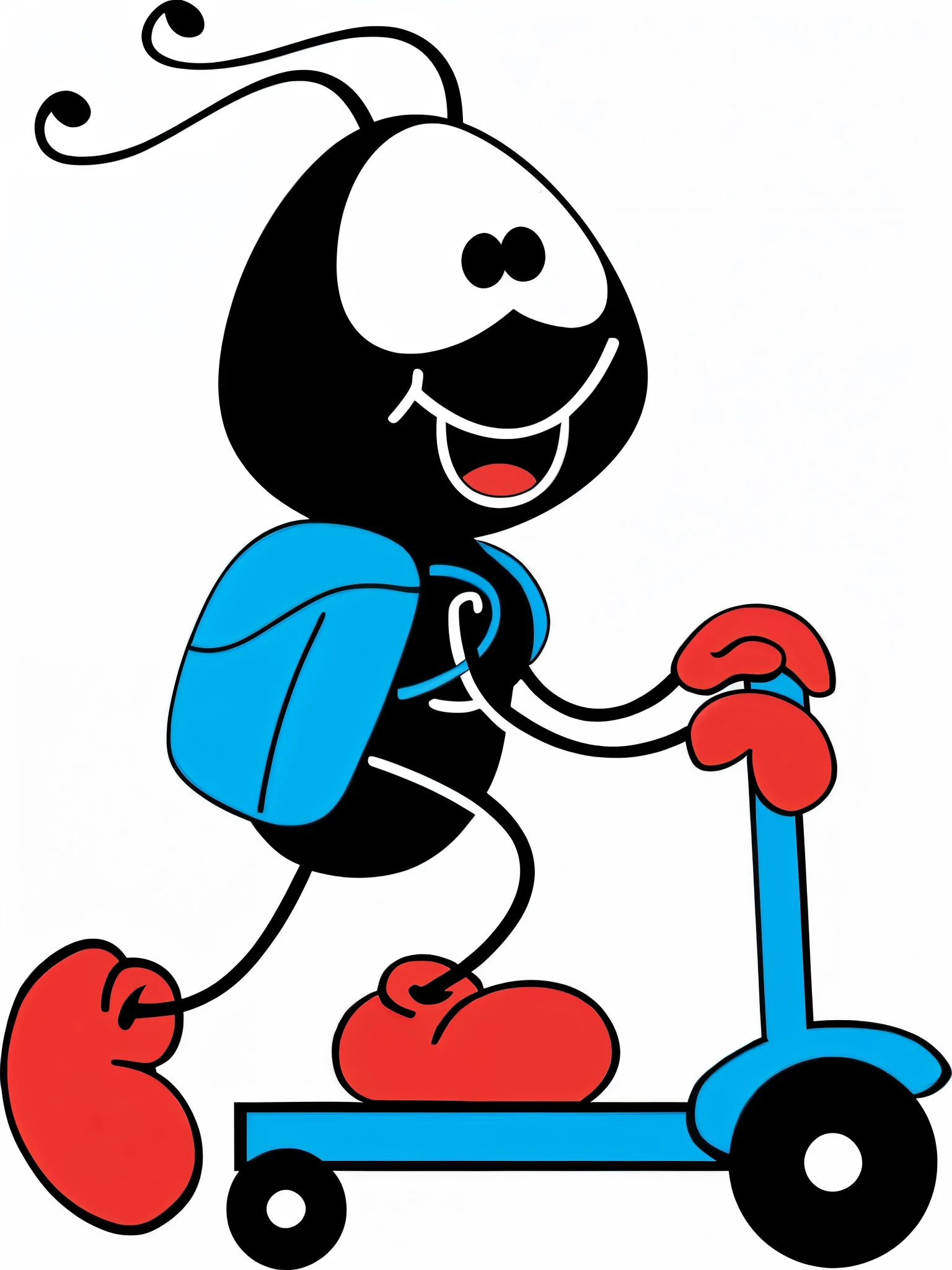 cartoon ant with backpack riding a scooter, toonix character, m & m mascot, ant humanoid, cereal mascot, cockroach character, art germ, full body mascot, mr. nimbus character design, mascot illustration, goofy cartoon, sports mascot, cartoon illustration, gogo : :, black sokkel, illustration!, official illustration, colored illustration