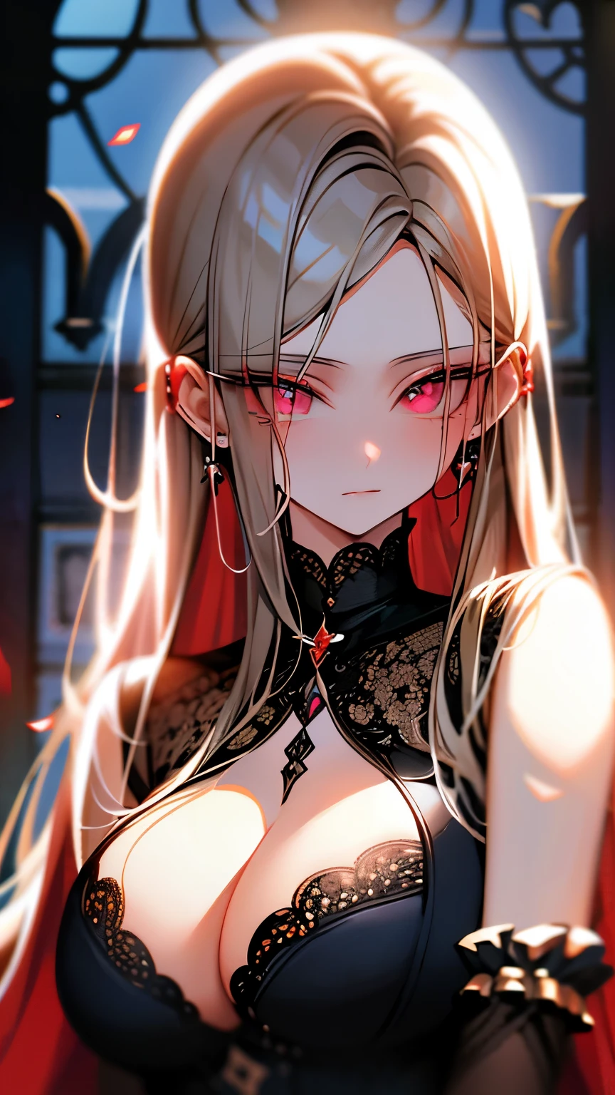 vampire girl, gothic attire, looking at the viewers