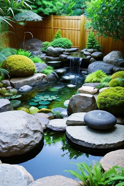 An image depicting a Zen garden floating in a tranquil universe space. The background features deep blues and blacks of space, with a small Zen garden placed at the center. The Zen garden includes rocks, water, and greenery, expressing inner peace and a connection with the universe. The rocks are depicted in shades of gray and white, while the plants are in green, reflecting the universe's stars in the small water surface of the Zen garden. Light is gently cast upon the Zen garden, spreading into the space around it, symbolizing the illumination of inner peace spreading through the universe.