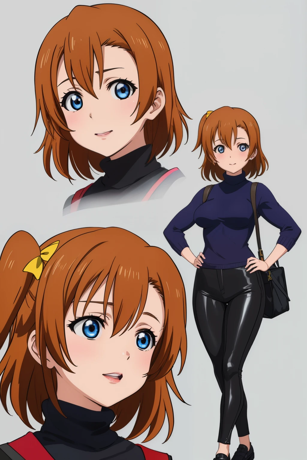 Kousaka honoka, Sexy teacher with (pixie cut) and (black turtleneck) with (black pants), highly detailed, digital painting, artstation, concept art, sharp focus, illustration