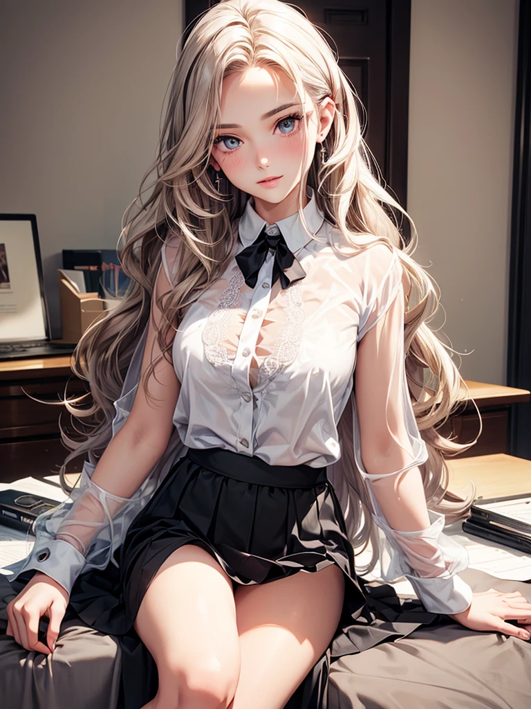 ((masterpiece)),(best quality),(detailed),(1girl), beautiful hair, glowing eyes, white shirt, black skirt, sitting on a computer server --auto --s2