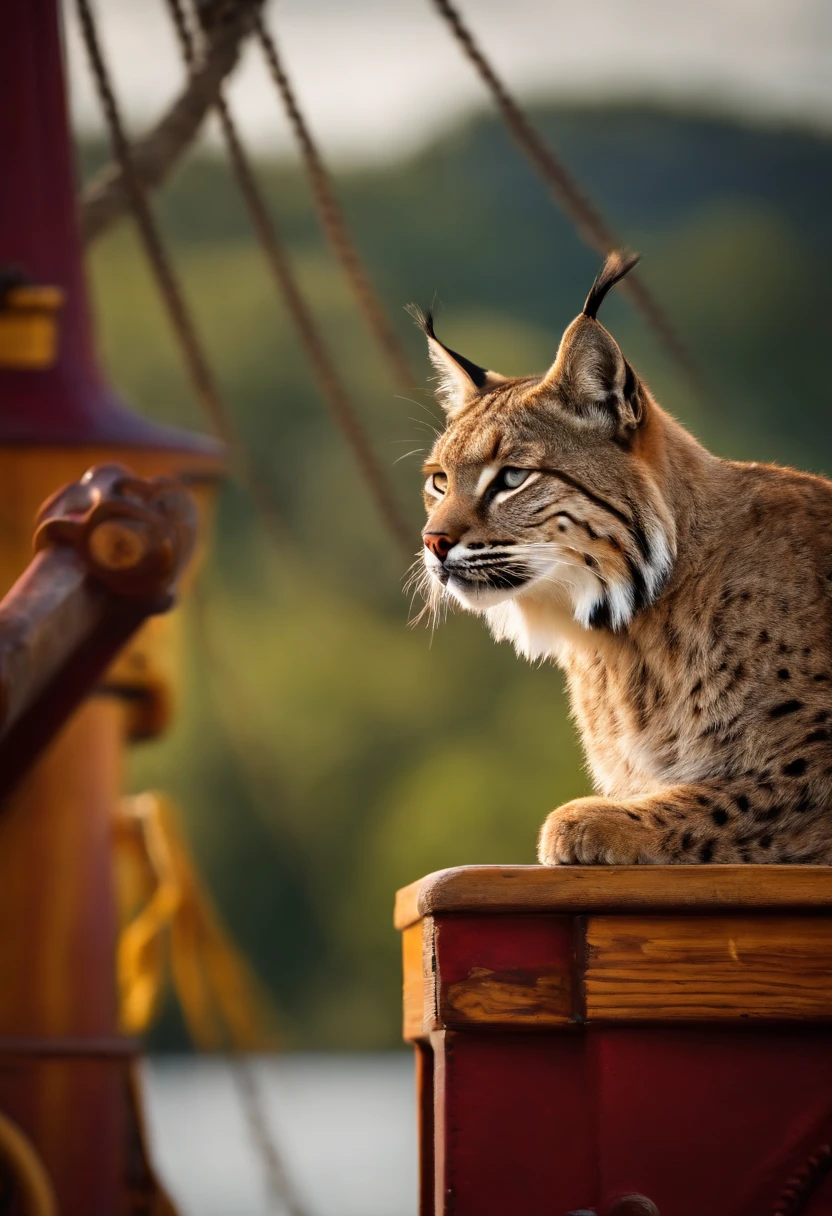 Bobcat, on the main deck of a pirate ship.