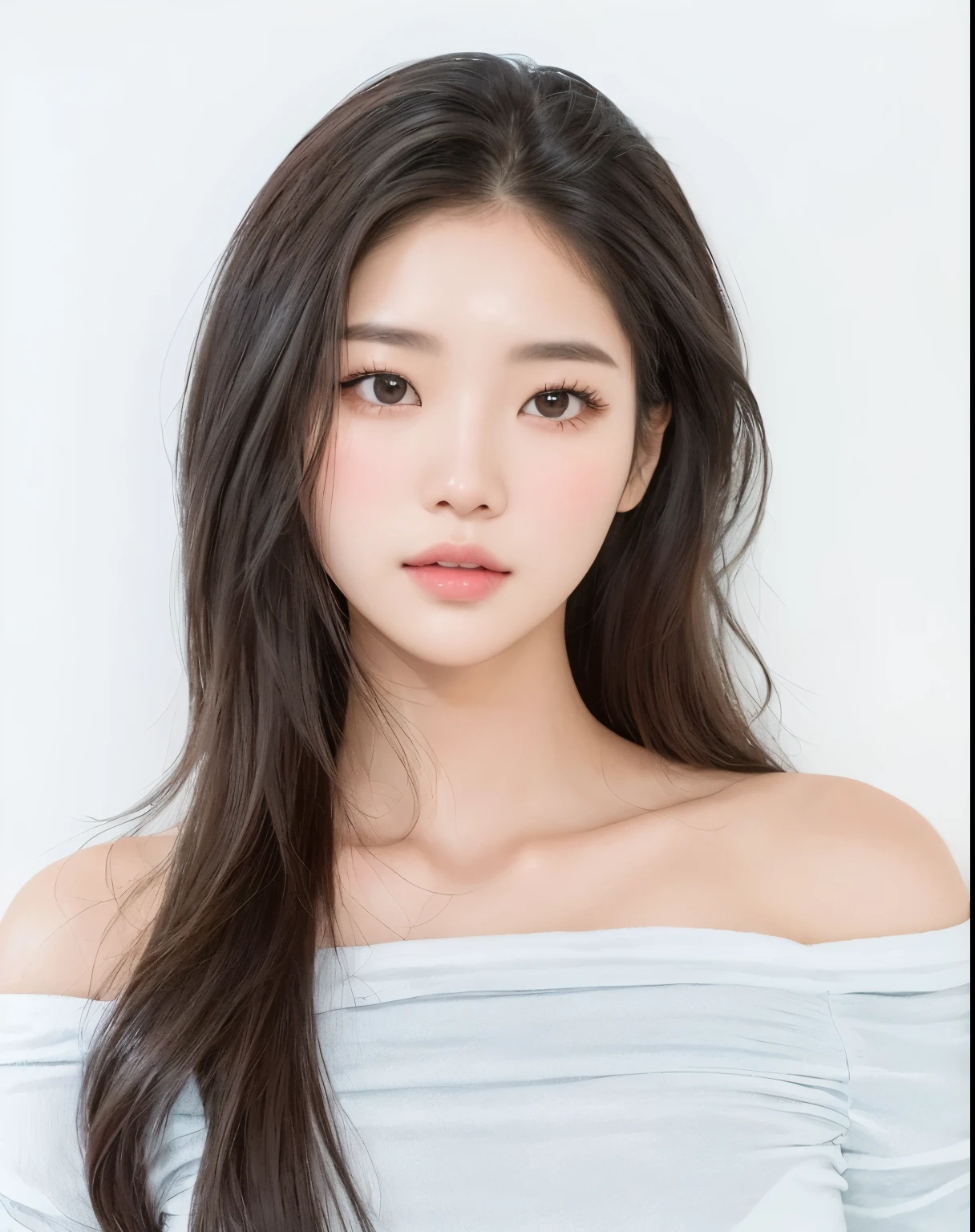 un primer plano de una mujer con cabello largo y vistiendo un top blanco, gorgeous young mujer coreana, beautiful young mujer coreana, beautiful south mujer coreana, maquillaje coreano popular, maquillaje popular de corea del sur, muchacha coreana, Jaeyeon Nam, joven y adorable rostro coreano, jennie rosa negro, mujer coreana, heonhwa choe, Lee Ji Eun, Lee Ji-Eun, rasgos de la cara coreana