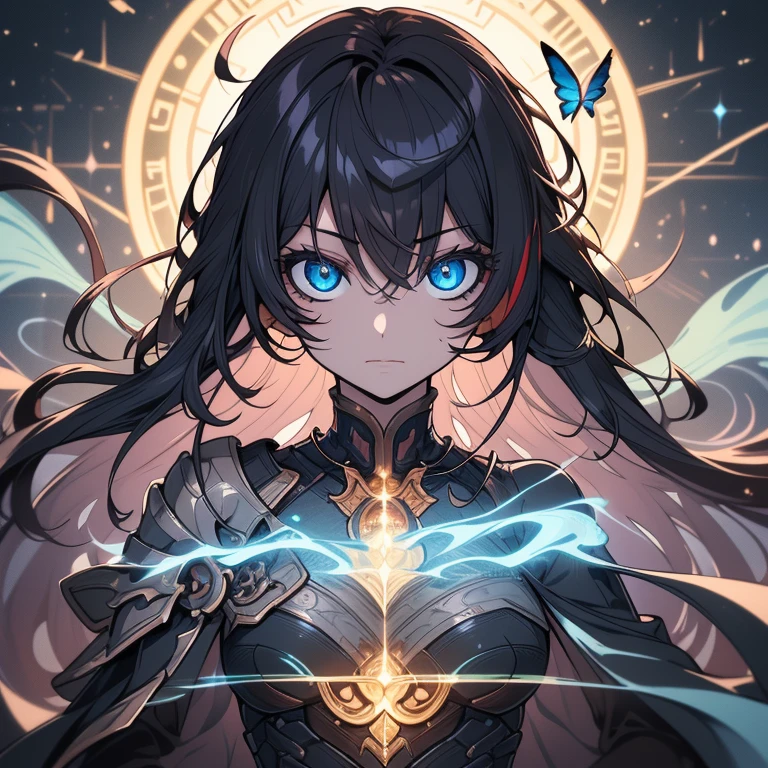 8k portrait of beautiful cyborg with brown hair, intricate, elegant, highly detailed, majestic, digital photography, art by artgerm and ruan jia and greg rutkowski surreal painting gold butterfly filigree, broken glass, (masterpiece, sidelighting, finely detailed beautiful eyes: 1.2), hdr,
