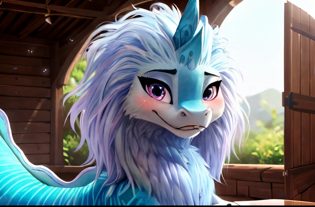 sisu, dragon, furry, feral, female, long hair, cyan skin, long body, light blue mane, liyin, long body, perfect lighting, long tail, , detailed extremely , masterpiece, detailed fur, ((detailed shading)), ((beautiful render art)), ((reflective lighting)), detailed background, perfect detailed face, two horns, long hip, looking at the viewer, beautiful eyes, FEMALE, perfect body, perfect lighting, (camel toe), (4 toes), (black claws), 8K RAW, beautiful and detailed, solo,(ultra detailed), eyeliner, perfect detailed eyes, front portrait, detailed nose dragon, blush, blushed, (defined legs muscles), (beautiful feet), head looking at front, all four legs are visible, detailed nose dragon, looking front, simple background
