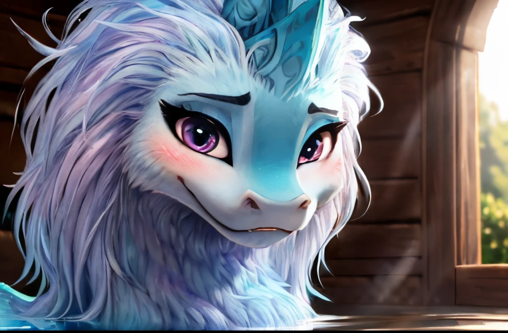 sisu, dragon, furry, feral, female, long hair, cyan skin, long body, light blue mane, liyin, long body, perfect lighting, long tail, , detailed extremely , masterpiece, detailed fur, ((detailed shading)), ((beautiful render art)), ((reflective lighting)), detailed background, perfect detailed face, two horns, long hip, looking at the viewer, beautiful eyes, FEMALE, perfect body, perfect lighting, (camel toe), (4 toes), (black claws), 8K RAW, beautiful and detailed, solo,(ultra detailed), eyeliner, perfect detailed eyes, front portrait, detailed nose dragon, blush, blushed, (defined legs muscles), (beautiful feet), head looking at front, looking front, simple background
