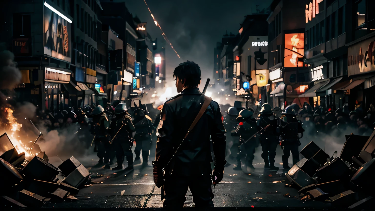 popular riot. Dramatic lightining. Work of ark. 4k. Masterpiece. 8k.