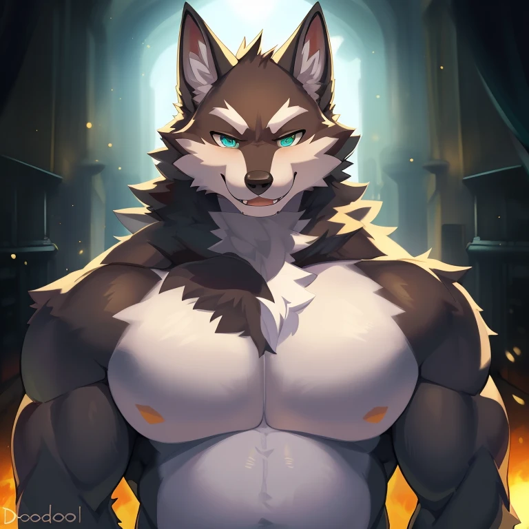 (solo, male:1.1, canine, wolf:1.1, werewolf, muscular, musclegut, mature male, older, happy, grey fur, teal eyes:1.1, body hair, full-body:1.1, by doooo2424, by physen, by juggermelon, by koutanagamori, by kazashino), (best quality:1.2, 4k, 8k, highres, masterpiece:1.2), ultra-detailed, (realistic:1.37, photorealistic:1.37), HDR, UHD, studio lighting, ultra-fine painting, sharp focus, physically-based rendering, extreme detail description, professional, vivid colors, bokeh, portraits, wolf-human hybrid, strength, power, fierce expression, mysterious background lighting, surreal atmosphere