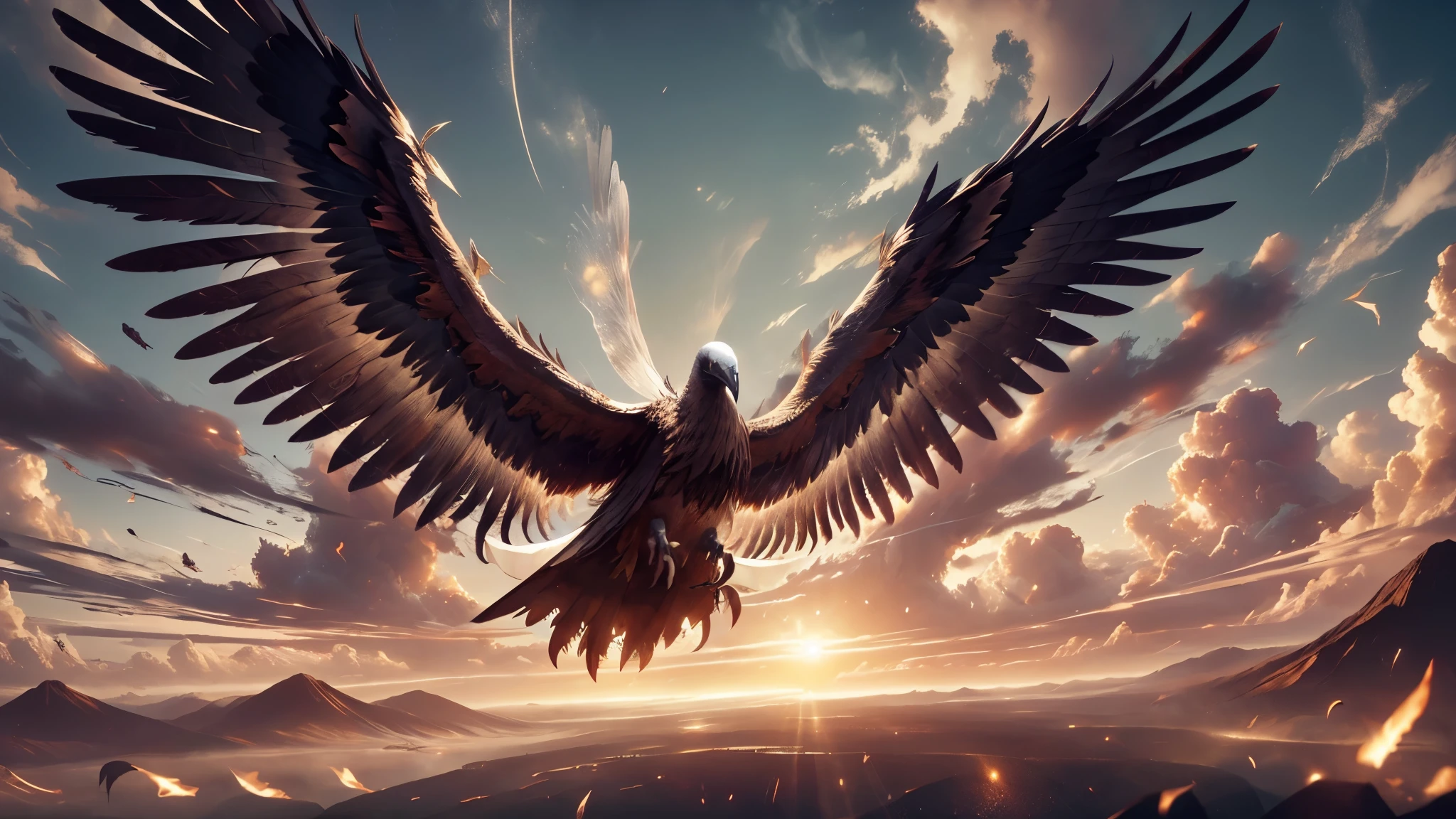 (master piece), 8k, best quality, giant magical vulture two meters tall with open wings four meters wide, sharp legs, swooping attack.