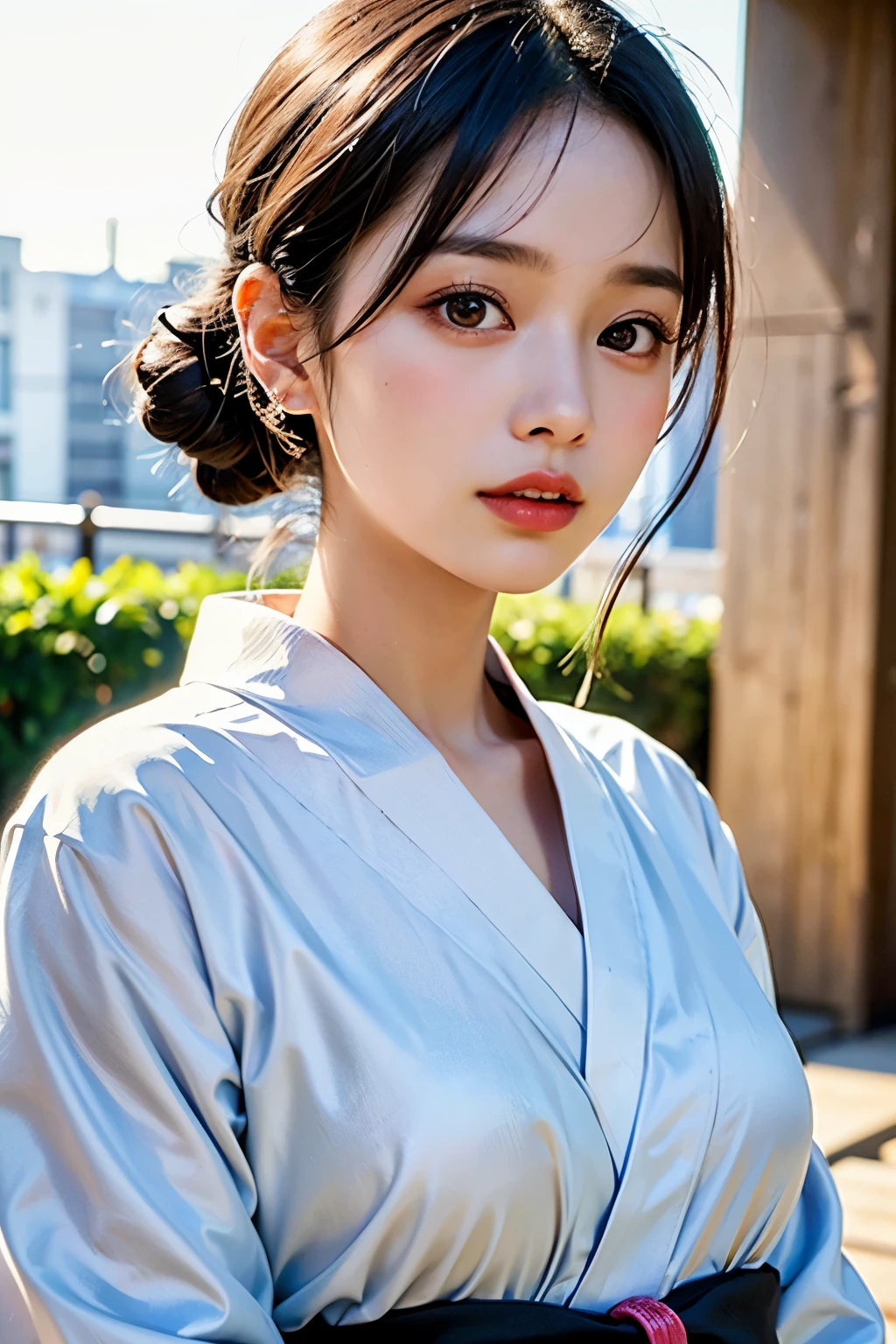(1 nogizaka girl,teenager,raw photo,photo realistic:1.5),(best quality, high quality,HDR, highest quality,ultra high resolution,high resolution,high res,ultra high difinition,huge file size,8K,2K wallpaper,8K wallpaper,high quality texture,amazing,an extremely delicate:1.4),one girl, Japanese famous idol,beautiful face,small face,absurd,ridiculous,incredibly ridiculous,portrait,breasts close up,blurry background,(yukata,natural makeup:1.3),medium skin,beautiful skin,small head,black hair,silky hair,(Japanese eyes:1.3),black eyes,Japanese idol eyes,Japanese nose,(eyebrow:-0.5),(Light Particles, Lens Flare, Luminous Particles: 0.7),looking at viewer,bright lighting,professional lighting,girl