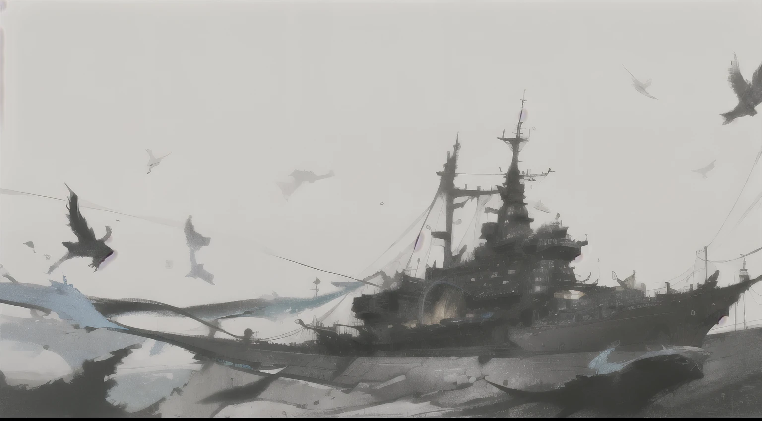 Black and white photo of a large warship in the water, Yamato, Kilo wind and paul robertson, Kilo wind, author：Hisashi Kishigami, Colorful camouflage!!, USSG is pleased, author：by Ryūsei Kishida, leisurely style, Baiquanshe, Goro Fujita, author：Naondo Nakamura