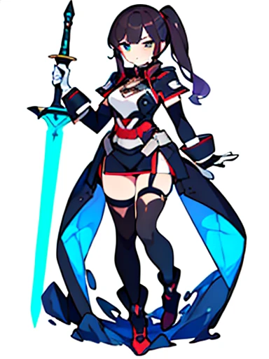 (((8k,Best Quality)), Masterpiece, girl, holding sword, gloves, looking at viewer, variety of hairstyles, variety of hairstyles, solo, white cloth, full body, white background,