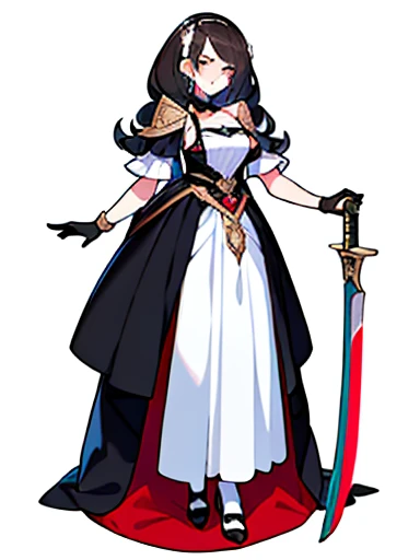 (((8k,Best Quality)), Masterpiece, girl, holding sword, gloves, looking at viewer, variety of hairstyles, variety of hairstyles, solo, white cloth, full body, white background, high fantasy clothes,