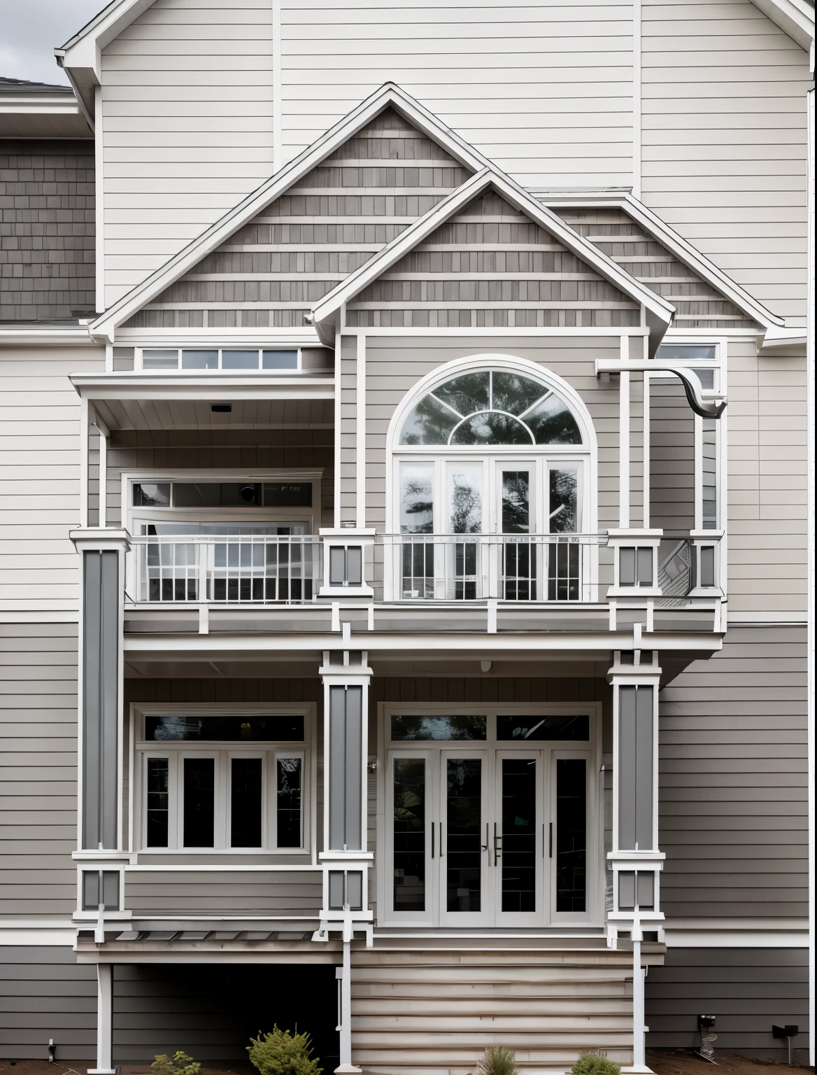 house exterior contemporary style, modernism, glass doors and windows,black metal rail, conwood ceilling, masterpiece, highquality, realistic photo, canon eos 5D mark, natural light,