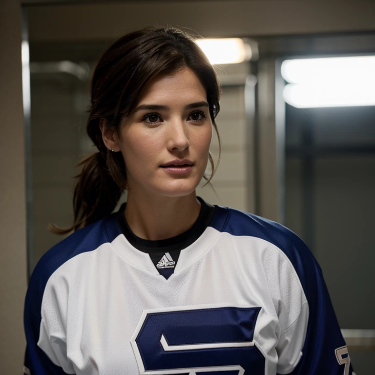 Cobie Smulders dressed as a hockey player
