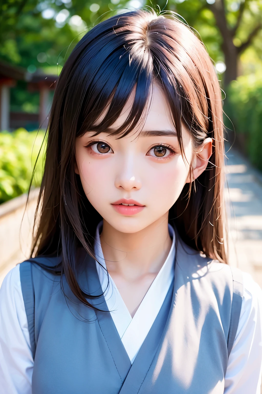(1 nogizaka girl,teenager,raw photo,photo realistic:1.5),(best quality, high quality,HDR, highest quality,ultra high resolution,high resolution,high res,ultra high difinition,huge file size,8K,2K wallpaper,8K wallpaper,high quality texture,amazing,an extremely delicate:1.4),one girl, Japanese famous idol,beautiful face,small face,absurd,ridiculous,incredibly ridiculous,portrait,breasts close up,blurry background,(school uniform,natural makeup:1.3),medium skin,beautiful skin,small head,black hair,silky hair,(Japanese eyes:1.3),black eyes,Japanese idol eyes,Japanese nose,(eyebrow:-0.5),(Light Particles, Lens Flare, Luminous Particles: 0.7),looking at viewer,bright lighting,professional lighting,girl
