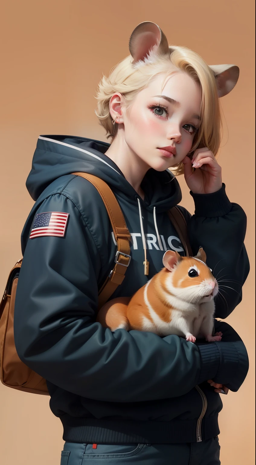 there is a hamster sitting on top of an AirPods with a flag, Promotional art, AirPods, earphone, Cute illustrations, Works inspired by Chris LaBrroy, Miniature Product Pictures, official artwork, photo of a hamsters on a date, album art, hamsters, lovely digital painting, Promotional photos, Very high quality artwork, hamster, 2020