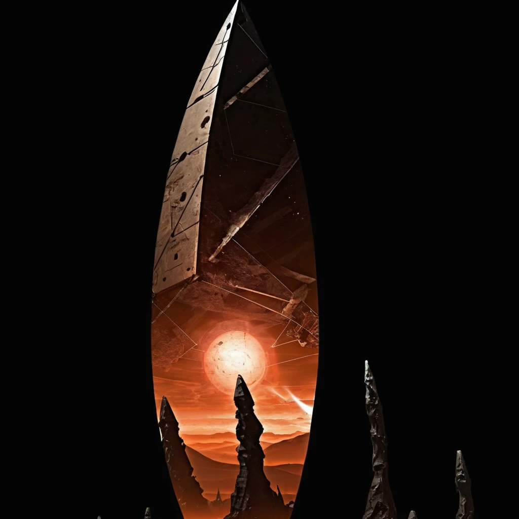 complex geometric shape, massive dead space Markers are enigmatic double-helix shaped obelisks of extraterrestrial origin, a massiving towering titan on a barren alien apocalyptic planet, bleak, cold, drab coloring, dead space video game aesthetics,