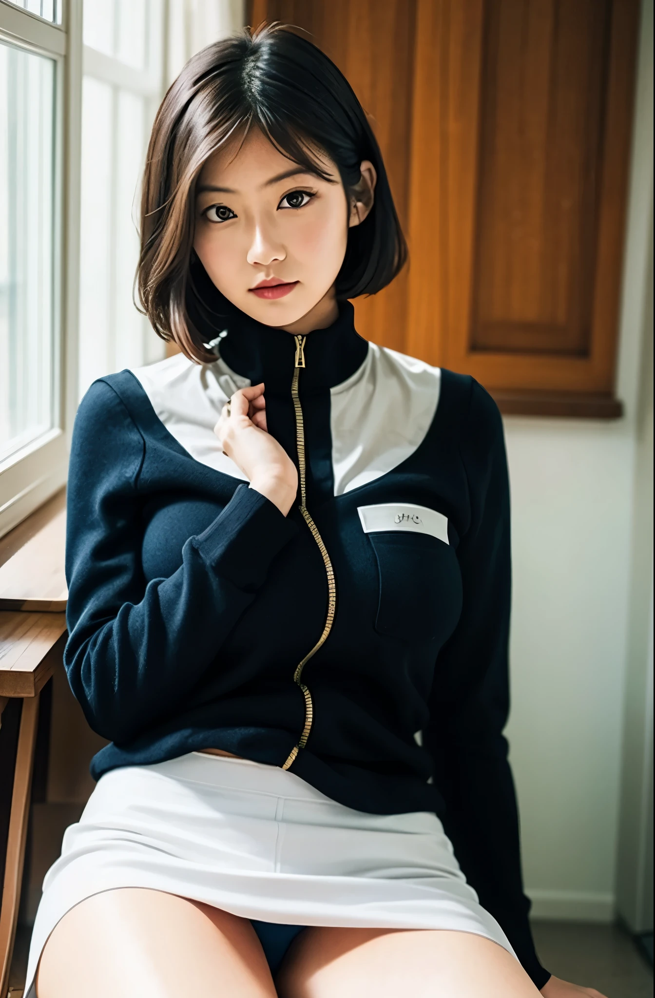 raw photo、realistic、real photos、Highest imYear quality、real imYear、連邦軍の制服mini skirt、pread legs,show white panties,(mini skirtと白いパンティ:1.4)、Zuo々Ki Nozomi、16Year日本人女性、Mrs. Bowe、pretty girl、bare legs、white pantiesが丸見え、16Year、(white panties:1.3)、超mini skirt、beautiful thighs、white panties、赤いmini skirtがめくれてwhite pantiesが見えてる