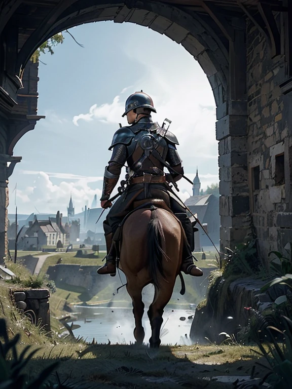  Cartoon style pictures ，(Europe)，man,midnight，Overall black tone， Characters take up one fifth，Create dystopian masterpieces, Game of Thrones movie scenes, The whole character is dressed in Game of Thrones style, Rugged full body metal armor， The background is the medieval manor farmland，river，torch，horse，flying dragon，A group of farmers，field，farming，(helmet，Face covering，In the shadows，Faceless，健壮的man, strong, shabby),dynamic poses， ((Turn your back to the camera，look into the distance，not looking at camera)), Photos taken from a distance, 