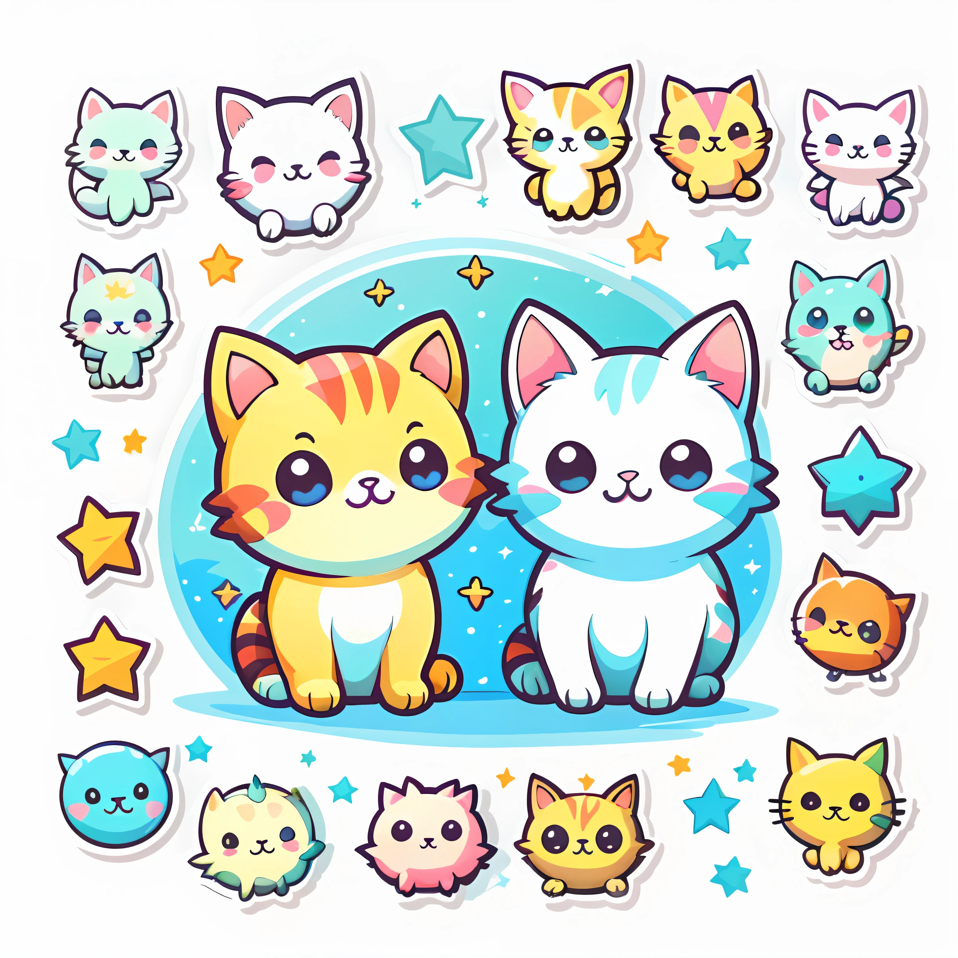 1 sticker, sticker, (Lovely, Cat), Star, White background, No background, Simple background, the smallest, Lovely, Tiny, pastel colors, vector style, No gradient,