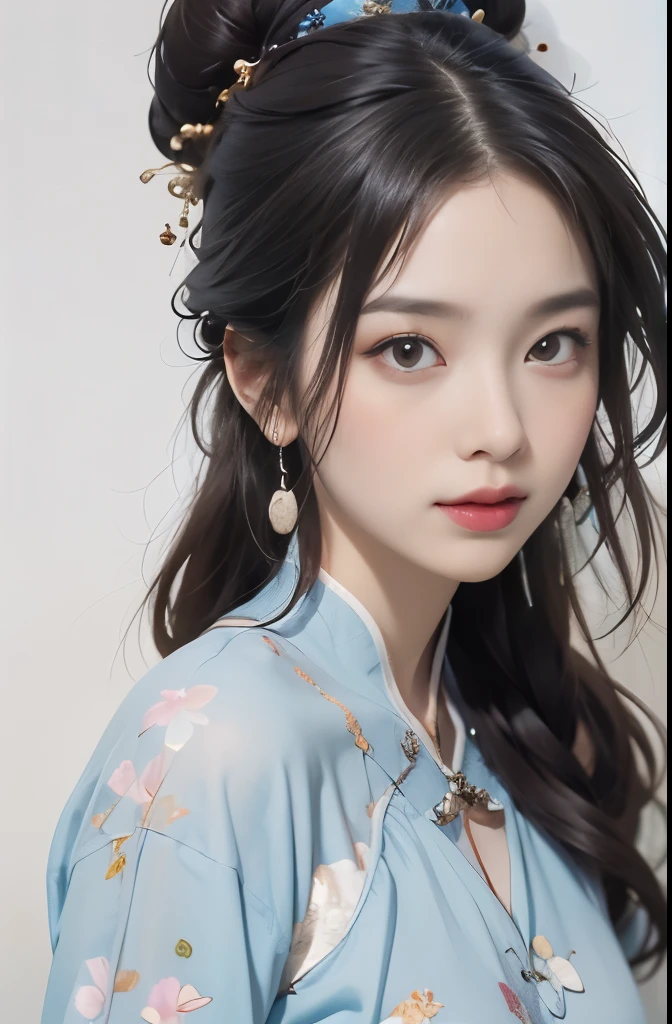 ((top quality、8K、masterpiece: 1.3))、beautiful woman、Highly detailed facial and skin textures、top quality、masterpiece、ultra high resolution，(realism:1.4)，hanfu