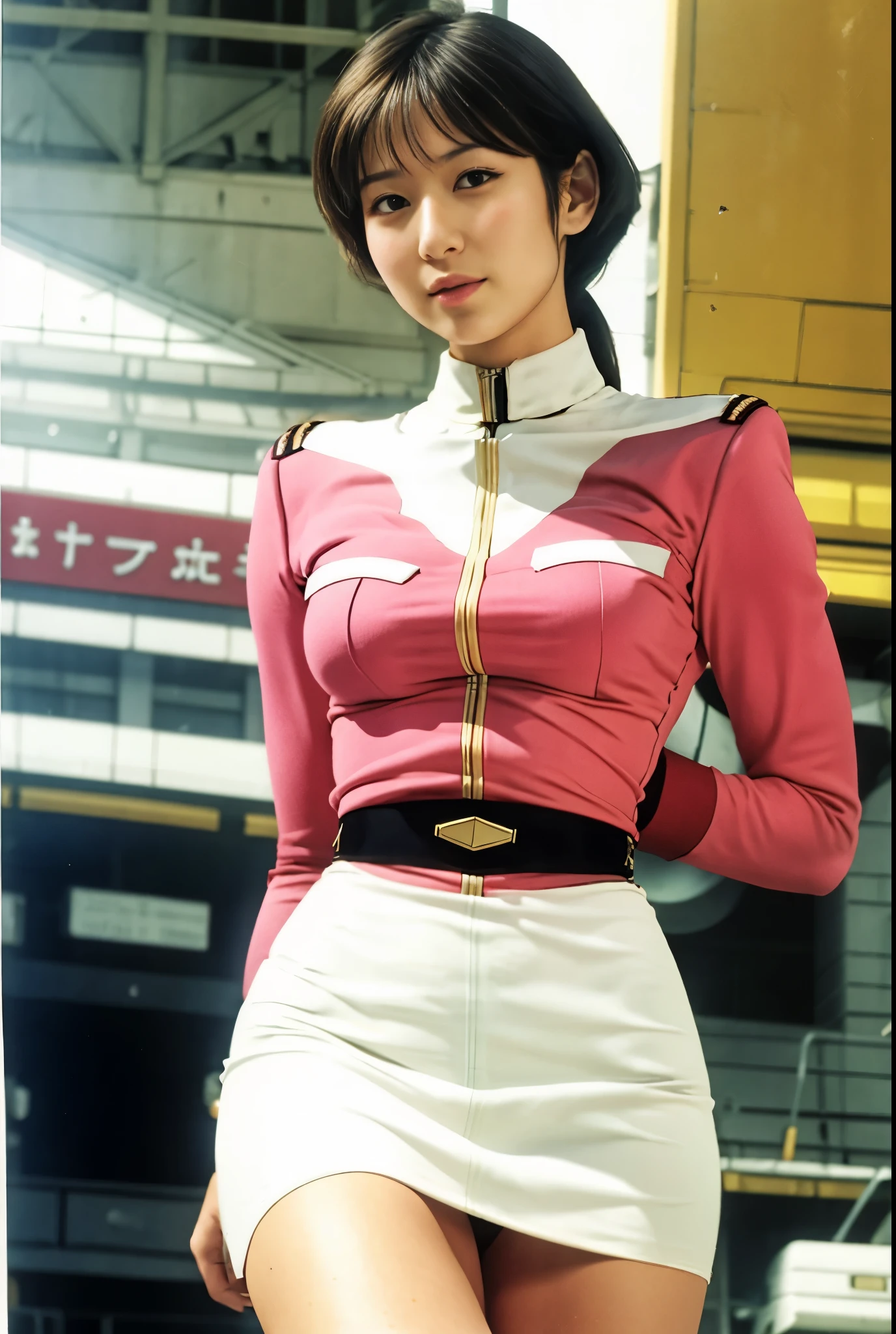 real photos、Highest imYear quality、Beautiful woman、beautiful thighs、beautiful panties、beautiful face、real imYear、federal army uniform miniskirt、ponytail、Yuriko Yoshitaka、16Year日本人女性、Mrs. Bowe、pretty girl、white pantiesが丸見え、16Year、(white panties:1.3)、super mini skirt、beautiful thighs、white panties、赤いミニスカートがめくれてwhite pantiesが見えてる