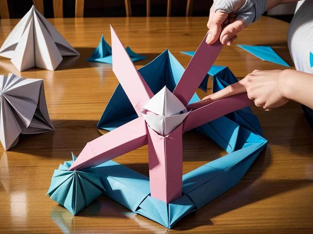 Girls create giant geometric shapes with origami