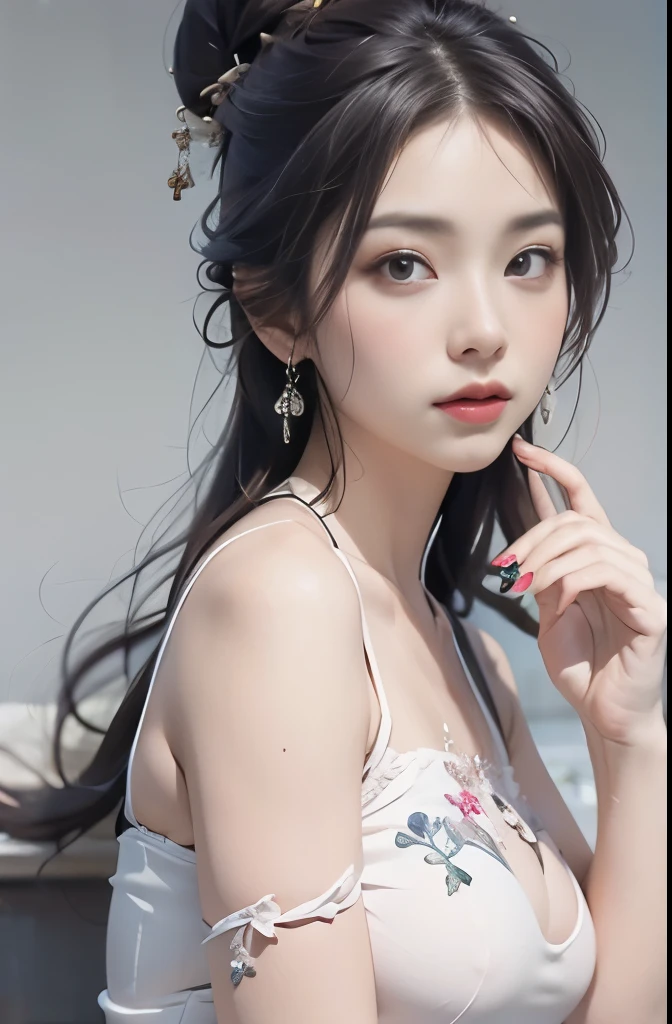 ((top quality、8K、masterpiece: 1.3))、beautiful woman、Highly detailed facial and skin textures、top quality、masterpiece、ultra high resolution，(realism:1.4)，Full body hanfu