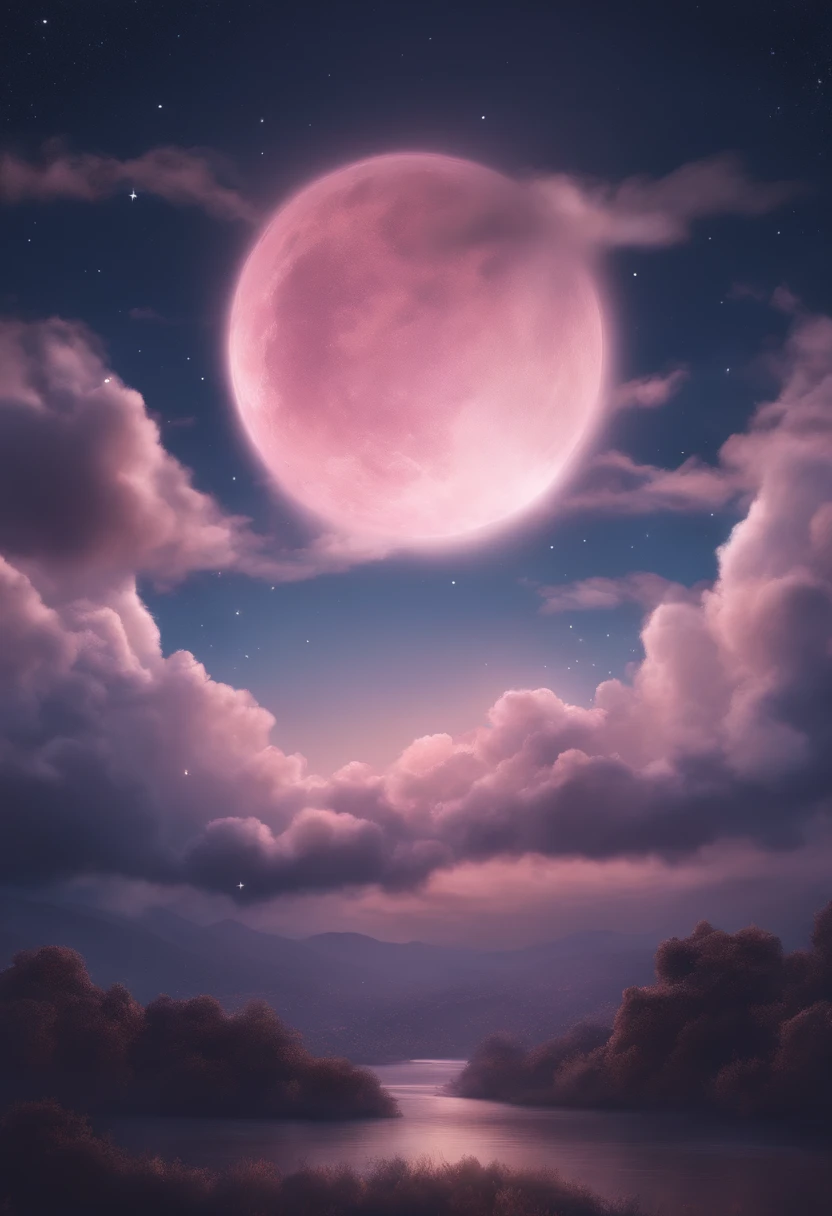 a painting of a crescent and stars in the sky, dreamy night, detailed dreamscape, fluffy pink anime clouds, space clouds, anime clouds, anime background, beautiful iphone wallpaper, dreamy clouds, background art, aesthetic clouds in the sky, fantasy puffy sky, anime background art, wallpaper aesthetic, cosmic sky, sitting on the cosmic cloudscape, cloudy night, night clouds