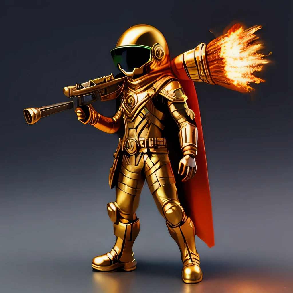 Brilliant Gold Diamond Maya Star，Copper weapons, Burlap Cape Mummy Hood Platinum Silk Cyberpunk Light Crossbow Space Station 1:90 miniatures, illustration, side view, (side view), Wear gold-rimmed reflective sunglasses, Carrying future weapons, very happy, side view, whole body, 3d, (Clay paint) octane rendering, perfect appearance, collagen（（（Isometric art）））