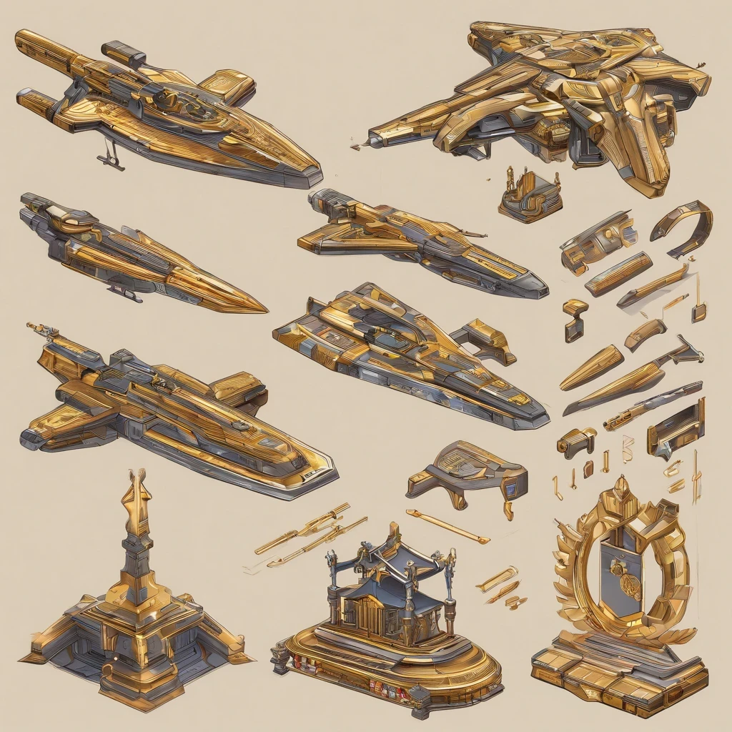 Brilliant Gold Diamond Maya Star,Copper weapons, Burlap Cape Mummy Hood Platinum Silk Cyberpunk Light Crossbow Space Station 1:90 miniatures, illustration, side view, (side view), Wear gold-rimmed reflective sunglasses, Carrying future weapons, very happy, side view, whole body, 3d, (Clay paint) octane rendering, perfect appearance, collagen(((Isometric art)))