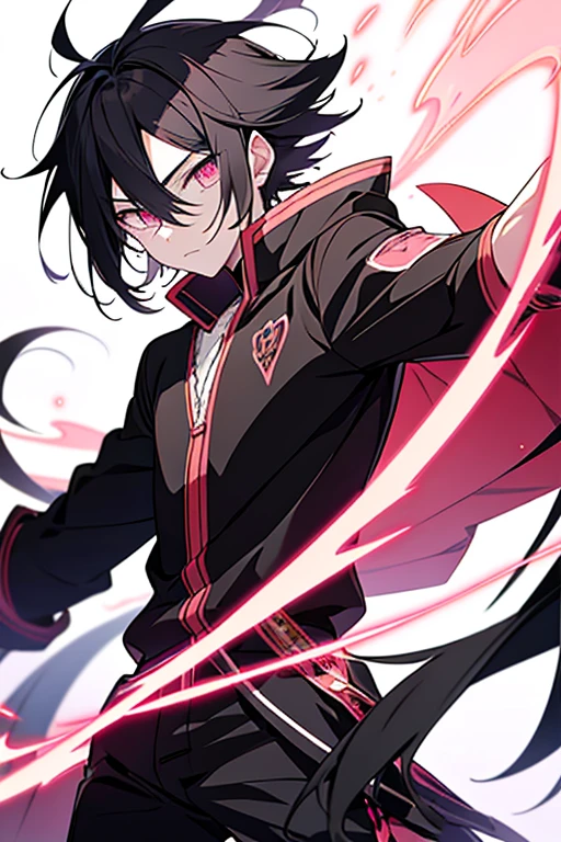 Anime boy with black hair and pink eyes, 2d anime style, 2d anime, 2D art, 2 d art, 2 d digital, 2 d style, anime moe art style, Anime boy