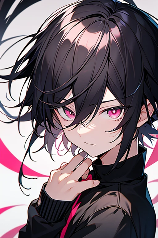 Anime boy with black hair and pink eyes, 2d anime style, 2d anime, 2D art, 2 d art, 2 d digital, 2 d style, anime moe art style, Anime boy