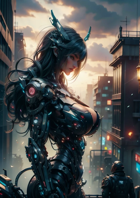 NSFW masterpiece，（best quality）Giant Cyberpunk Female Mechanical Titan，Marble prosthetic breast modified with giant mechanical structural modules，Mega Evolution Future Technology Titan，Apocalyptic cloudy sky and dilapidated underground city ruins at night，Jewel-encrusted mechanical breast prosthesis，Marble cracked skin shell，Heavy exoskeleton fantasy technology evolution mecha，Dark fantasy art rendering，Standing on the smoky ruins，Dark swamp atmospheric fog special effects，