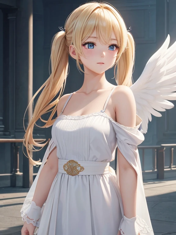 (the Extremely Detailed CG Unity 8K Wallpapers), most beautiful artwork in the world, 1girl in, Upper body, girl with blonde twin tails,Angel in White