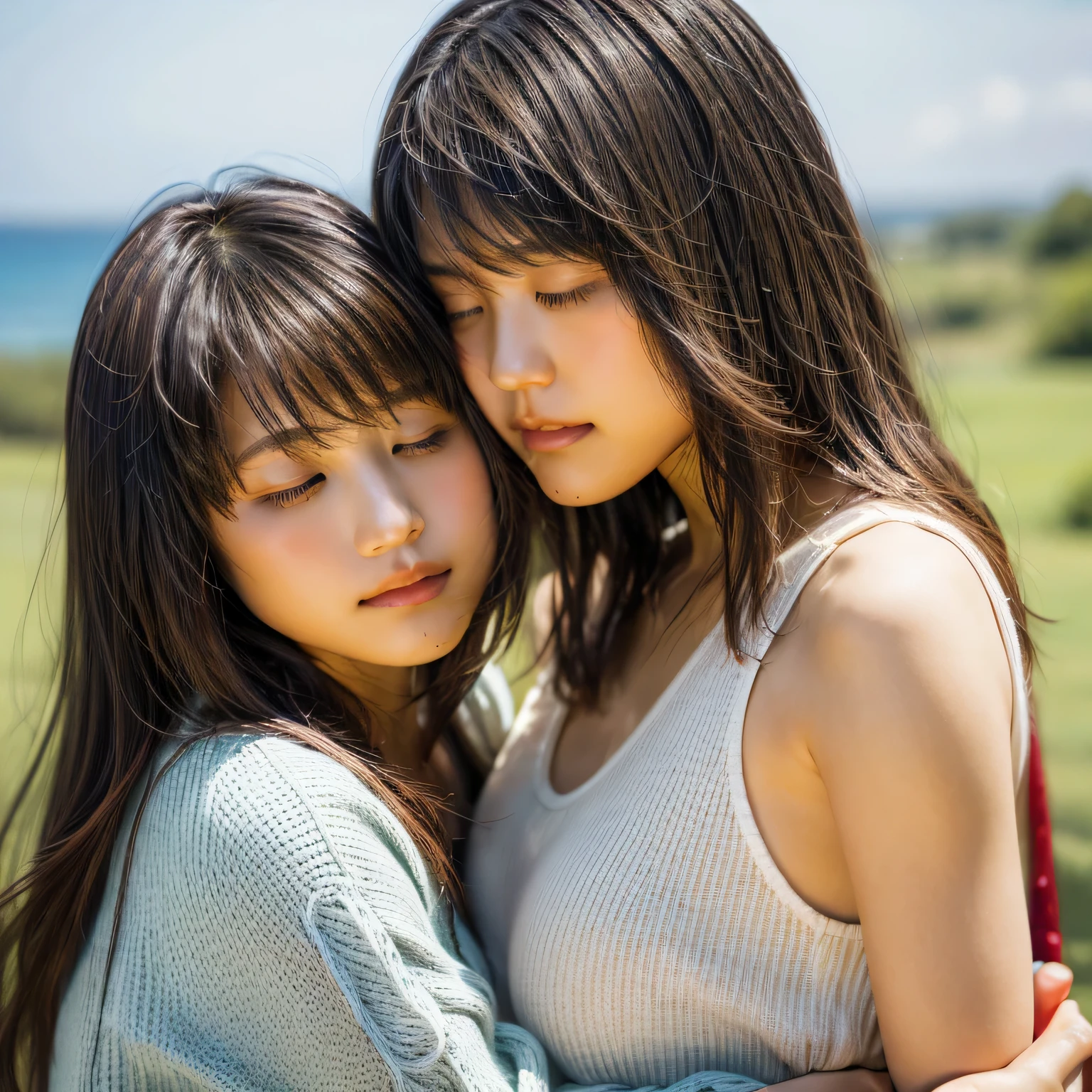 identical twin sisters、close your eyes、I'm about to kiss, 16 years old, bangs