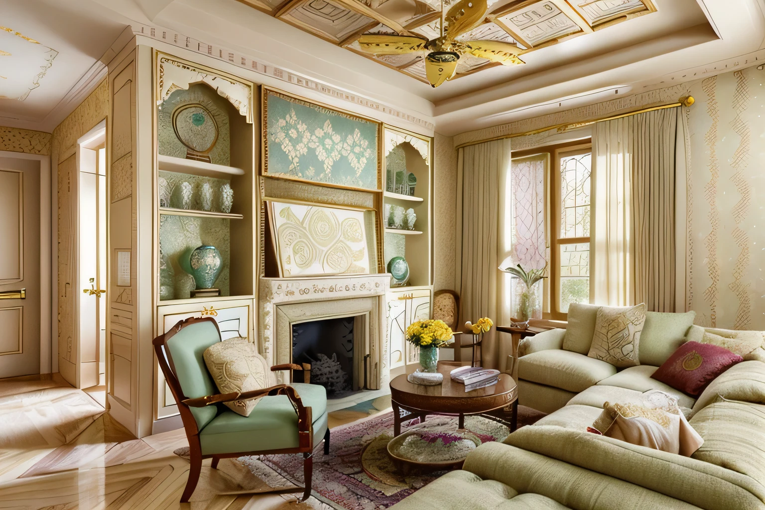 Warm Neutrals: Traditional interiors often start with a base of warm neutral colors. Beiges, creams, and soft whites create a welcoming and timeless backdrop for the room. Rich Jewel Tones: One of the key features of traditional design is the use of deep and rich jewel tones. These can include deep reds, emerald greens, sapphire blues, and royal purples. These colors add depth and a sense of opulence to the space. Earthy Hues: Earthy colors like terracotta, mustard yellow, and olive green can be used to complement the rich jewel tones. These hues bring a sense of balance and harmony to the color palette. Classic Pastels: Soft pastel colors like pale pink, baby blue, and mint green are also used in traditional design. These colors add a touch of delicacy and nostalgia to the space. Warm Wood Tones: Traditional interiors often feature furniture and woodwork with warm wood tones. Oak, cherry, and mahogany are commonly used, and these natural hues contribute to the overall warmth of the design. Gilded Accents: Metallic accents in gold or brass are frequently incorporated, adding a touch of luxury and elegance to the decor. These accents can be found in mirrors, frames, lighting fixtures, and furniture hardware. Patterned Fabrics: Traditional interiors make extensive use of patterned fabrics. Floral, paisley, damask, and toile prints are commonly used in upholstery, drapes, and throw pillows. These patterns add visual interest and texture to the space. Oriental Rugs: Traditional interiors often feature Oriental or Persian rugs with intricate patterns and a wide range of colors. These rugs serve as focal points and tie the color scheme together. Antique and Vintage Pieces: Traditional design incorporates antique and vintage furniture and decor items, which often come with their unique and diverse color palettes. These pieces contribute to the eclectic and timeless character of the style. Wallpaper: Wallpaper with intricate patterns and a mix of colors is a common