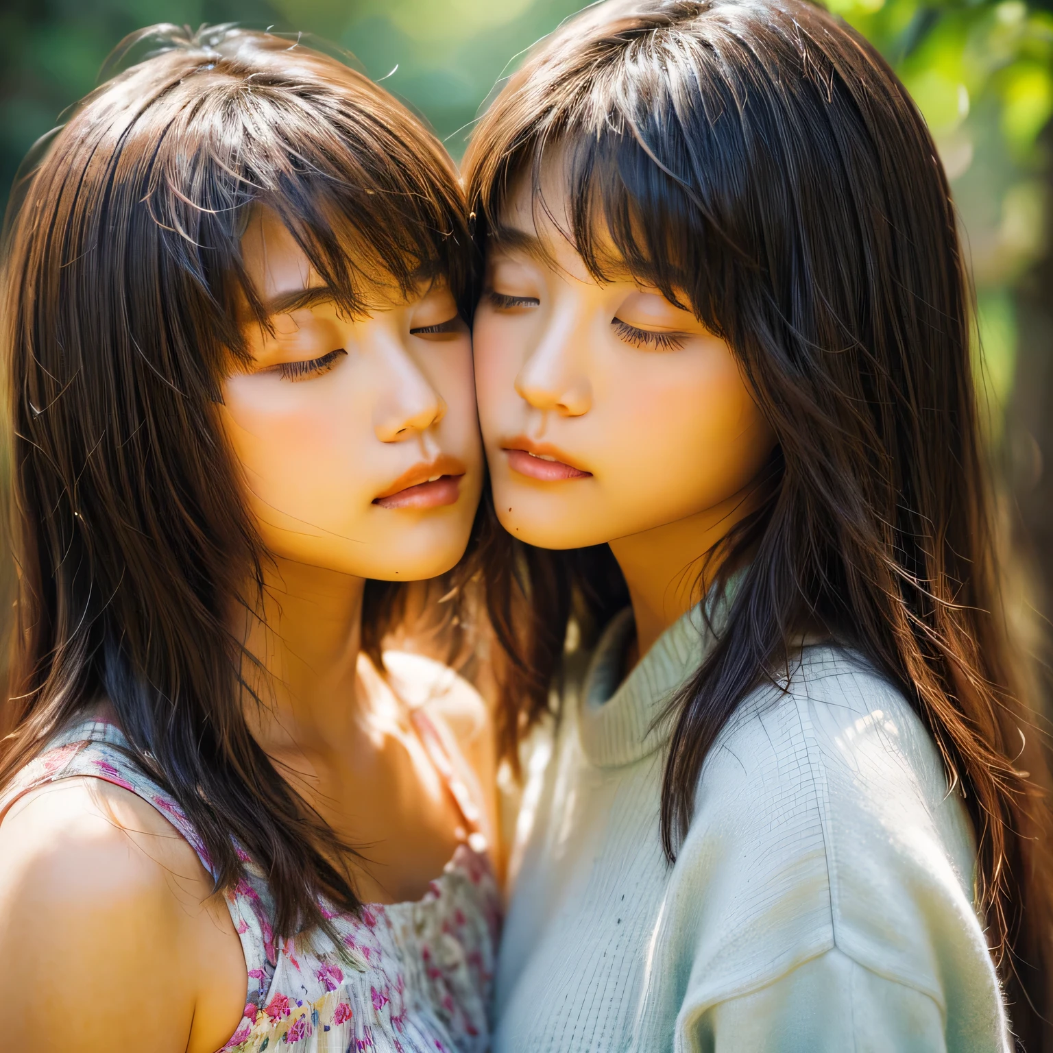 identical twin sisters、close your eyes、I'm about to kiss, , bangs
