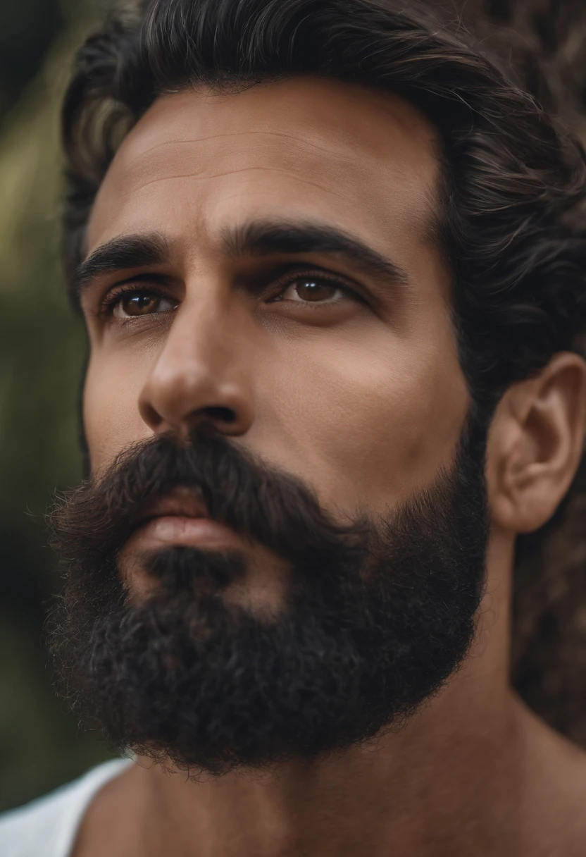 Muscular Brazilian man with beard and mustache in white shirt, La mejor calidad,4k,8K,Hombre muy atractivo con barba, Vello facial bien cuidado, Pescador, Impresionante, realista, Imagen ultrarrealista, Bigote natural, Hombre viejo,foto retrato suave 8 k, Retrato muy detallado, Bigote grueso, Estilo hiperrealista, Barba fina y brillante, vello facial corto, Barba incipiente, Pescador, cara detallada, Retrato ultra realista, cabello canoso,traje elegante, boca abierta,