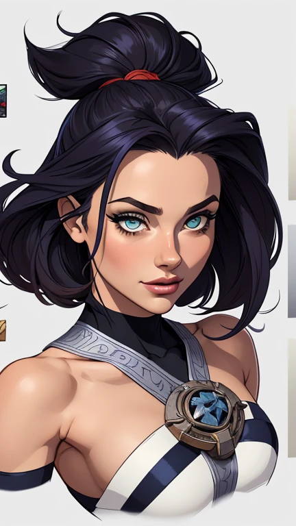 Personagem mulher ninja com marcas de guerras Imagem de desenho animado de uma mulher .cartoon style illustration, estilo de arte dos desenhos animados, estilo de arte dos desenhos animados, digital illustration style, design de personagens altamente detalhado, arte digital detalhada coragem, Forest fan art, Design de personagens de retrato, beautiful digital illustration, retrato de alta qualidade, Arte em quadrinhos, mulher jovem cabelo com transas lindas . Beautiful outlined eyes Medium large bust and wonderful sensual clothes. expression of sexual desire image from the waist to the head illustration