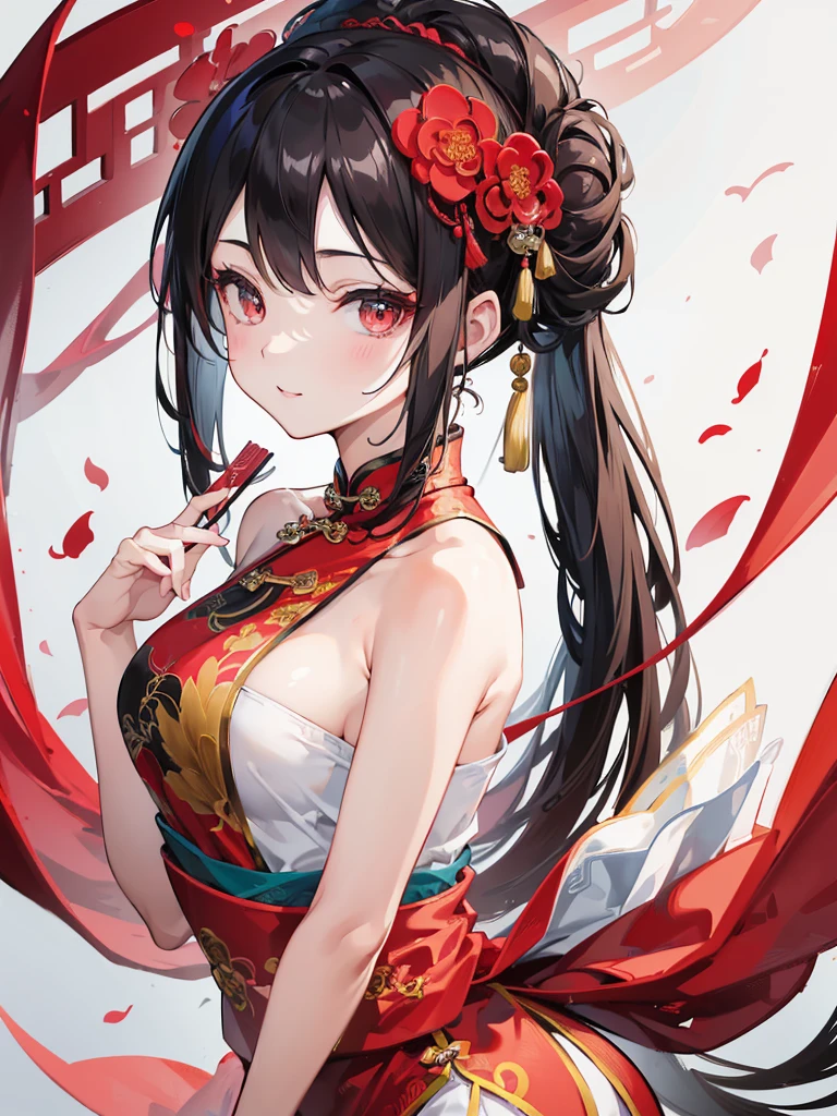 master-piece,hyper quality, hyper detailed,perfect drawing,CG,3D,8k,illustration,beautiful face girl,one beautiful girl, samurai costume, black hair, ponytail, big red ribbon, kimono, obi sword, tachi, wakizashi, double point, hakama, Japan armor, hanging eyes but cute, dignifiedCute expression, cute smile, hand on sword handle, round cute buttocks, looking back with a smile, butt sticking out pose, 3 sizes B90W60H95, moonlight leaking through the clouds, old castle, ruins, gradient sky,Beautiful girl in a loincloth Japanese outfit Lower body bare Rich breasts Back appearance Cute Well-formed face big Buttocks Looking back with a cute smile Three sizes B95W60H90 master-piece,hyper quality, hyper detailed,perfect drawing,CG,3D,8k,illustration --auto --s2