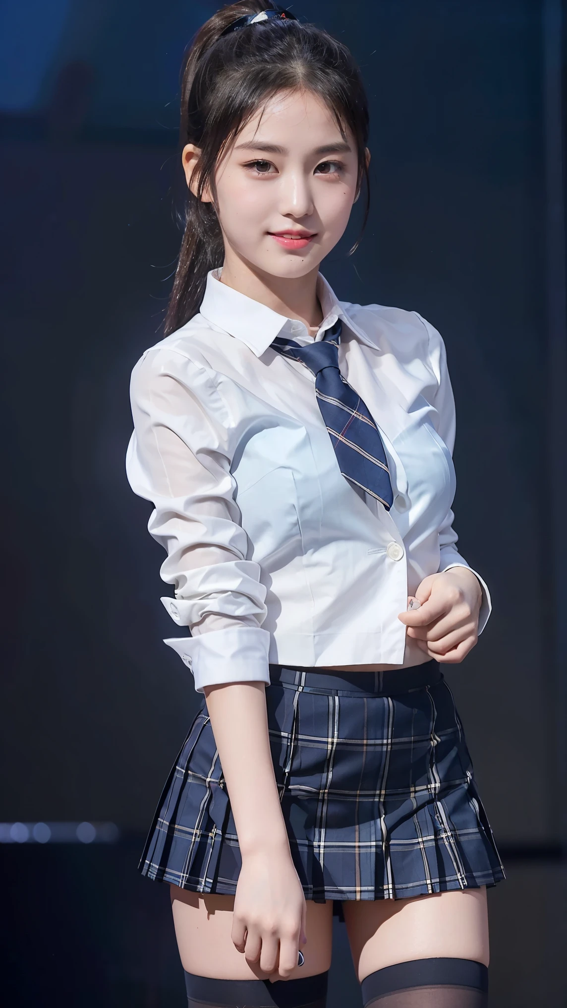 1womanl、(Super beautiful)、(beauitful face:1.5)、(is standing:1.4)、(Shot from the knee up)、(A detailed face:1.5)、(A detailed eye:1.2)、(Detailed lips:1.2)、(Detailed nose:1.2)、(Lift up your skirt and expose your panties:1.8)、(high-school uniform:1.5)、(plaid skirts:1.3)、(White sheer panties:1.5)、(School Sweater)、(make - up:1.1)、(naked hair)、(Sidewalks in Shibuya)、(At SFW:1.6)、(Night:1.4)