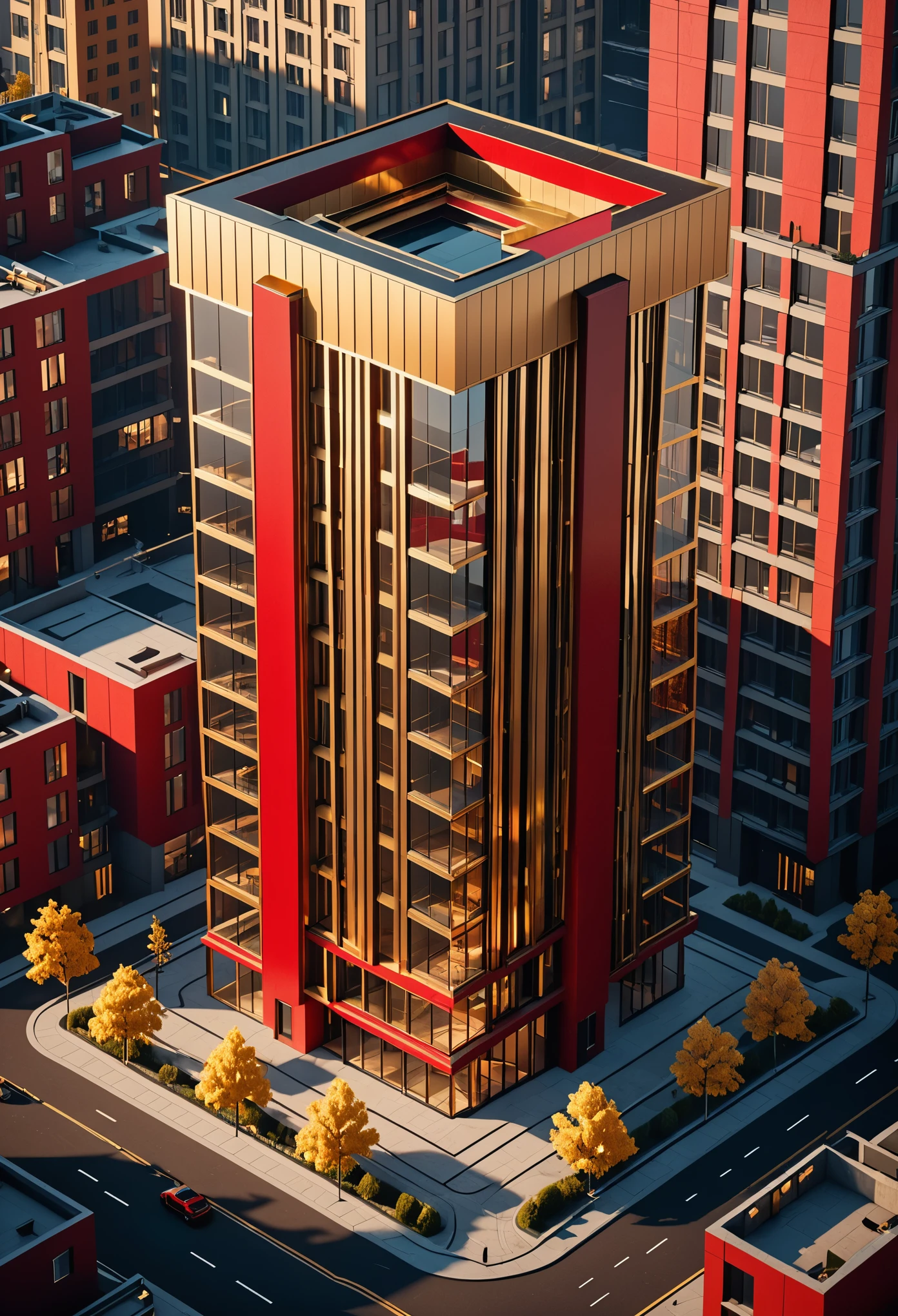 isometric,Best quality,UHD,HDR,high resolution,16K,unreal engine 5,ultra-detailed,octane rendering,detailed intricate,Award-winning,cinematic style,Luxurious Gold tones,red tones,Constructivist architecture,Brutalism