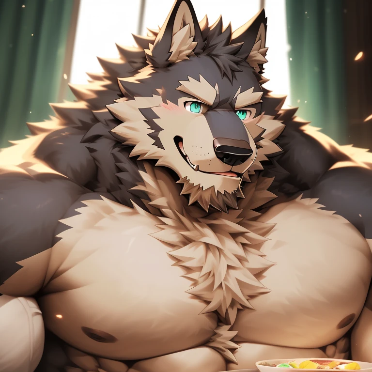 detailed and large muscles, big biceps, sweat and oil on the skin, fluid on the skin, muscle tension, smiling,masterpiece, 8k, best details, (((realistic detailed))), wallpaper, photographic, ((best quality)), highres, (by honovy, by zackary911, by by null-ghost), male, muscular, ((Giant body)), ((very muscular arms) ), ((muscle body)), very strong, (very fat muscle), (((detailed eyes, detailed face))), (anthro, tsathoggua tusks), (((Arms focus))), ((flex your biceps)), bent arms, (((pinks nipples))),