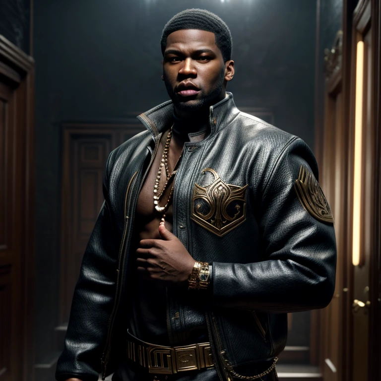 “A portrayal of a crew action film movie poster titled Children of the scorn”, with men, women, group of people, more than one person, in a palace hall, African American, dark caesar haircut, low hair, smiling, hip hop influenced, cinematic photo style, warriors, ninja inspired, carhartt style jackets, Children of Rhea Ripley, energy of 50 cent, male, masculine, melanin skin tone, African American, genetics, fashion style similar to Jay z, muscular, athletic, warriors of strength, confidence, honor, calm, competent, ambitious, naturally attractive, godly essence, eyes with auburn glow, long sleeve shirt, streetwear, divine presence, cancerian energy, Sagittarius energy, Libra energy, diamond jewelry, mini Afro, city outside, 4k photo, 8 k photo, high quality, art, luxurious city vibe, luxurious fleece jackets, movie project, NY, fitted suits, embroidery