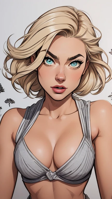 Personagem mulher Yvonne Strahovski ninja com marcas de guerras Imagem de desenho animado de uma mulher .cartoon style illustration, estilo de arte dos desenhos animados, estilo de arte dos desenhos animados, digital illustration style, design de personagens altamente detalhado, arte digital detalhada coragem, Forest fan art, Design de personagens de retrato, beautiful digital illustration, retrato de alta qualidade, Arte em quadrinhos, mulher jovem cabelo com transas lindas . Beautiful outlined eyes Medium large bust and wonderful sensual clothes. expression of sexual desire image from the waist to the head illustration